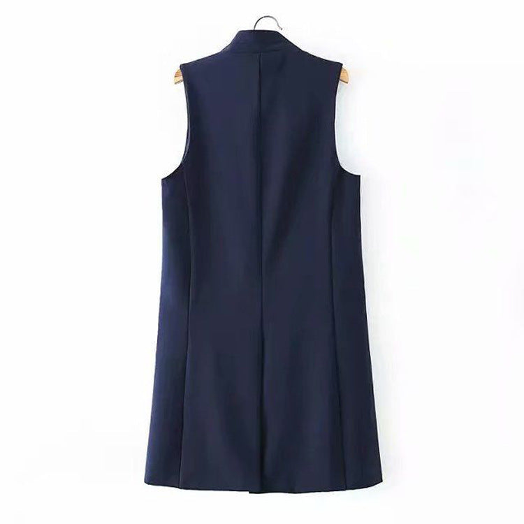 Women Vest Stand Collar Suit Cardigan Vest