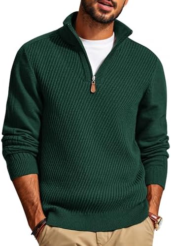 Mens Quarter Zip Pullover Sweaters Casual Slim Fit Knit Texture Sweater