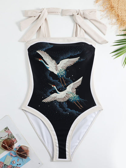 Women's Vintage One Piece Swimsuit Suit Chiffon Cover Up