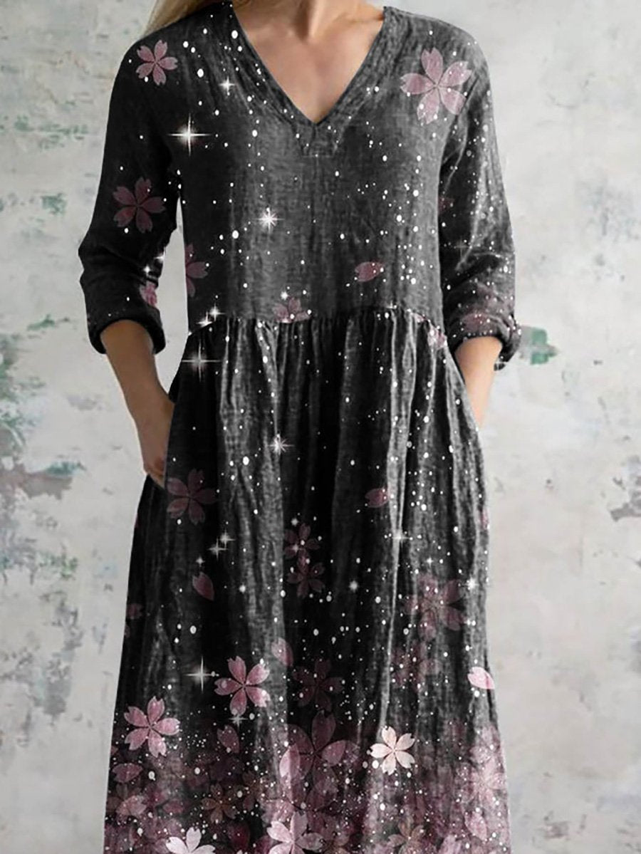 Women's Vintage Floral Print Casual Cotton Dress