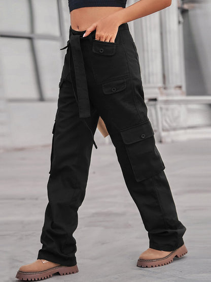 Women's Distressed Multi-Pocket Denim Cargo Pants
